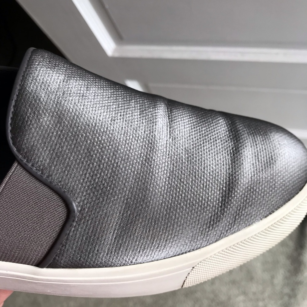 Vince textured metallic gray silver slip on shoes 9.5 but run big